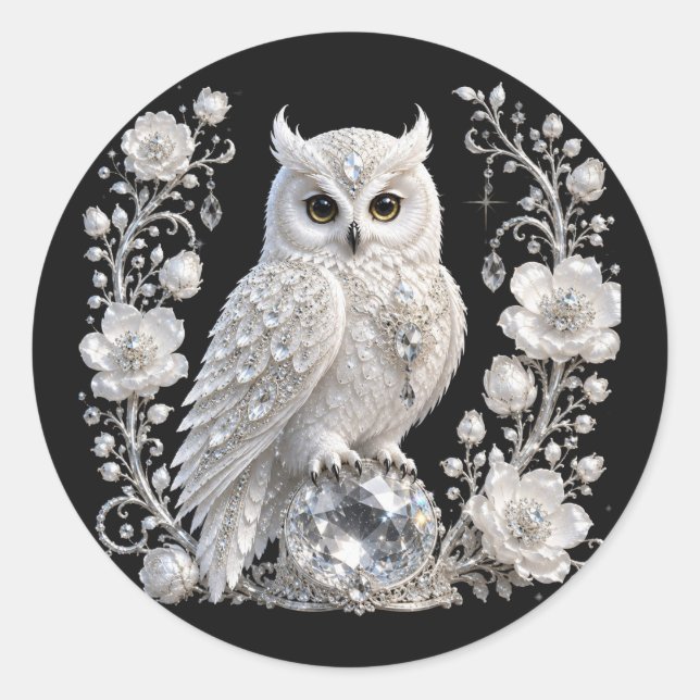 Adesivo Coruja Pérola Cristal Branco (Frente)