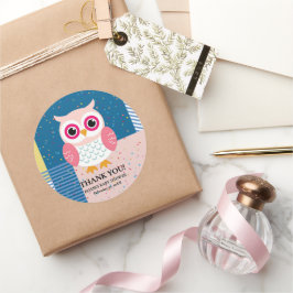 Adesivo Coruja rosa-branca Chá de fraldas florestal neutro