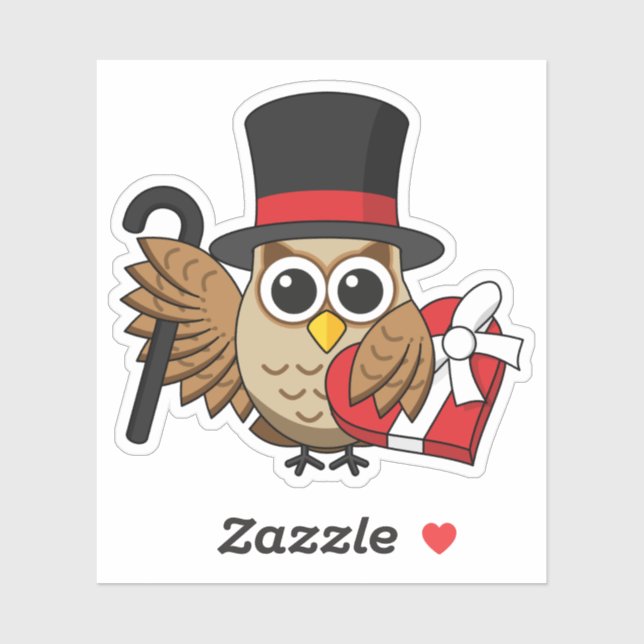 Adesivo Coruja sofisticada com caixa de chocolate cardíaco (Folha)