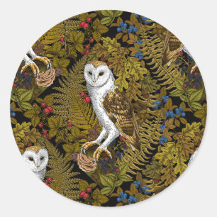 Adesivo Corujas, samambaias, carvalho e bagas 2