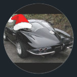 Adesivo Corvette Black Split Window/Christmas<br><div class="desc">Santa Hat em um Corvette clássico</div>