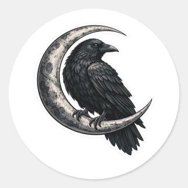 Adesivo Corvo Gótico da Dark Academia em Sticker de Lua Cr (Frente)