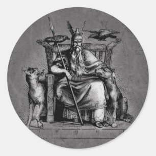 Adesivo Corvos de Odin em seu trono de pedra mitologia vik