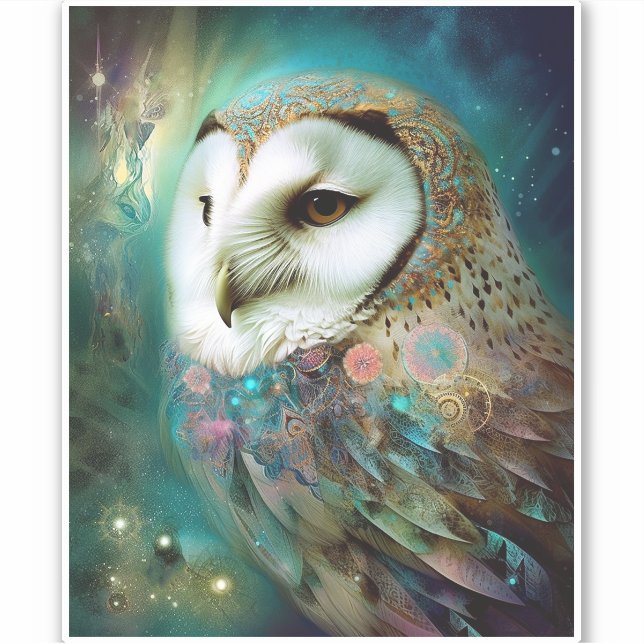 Adesivo Cosmic Owl Fantasy Art (Frente)