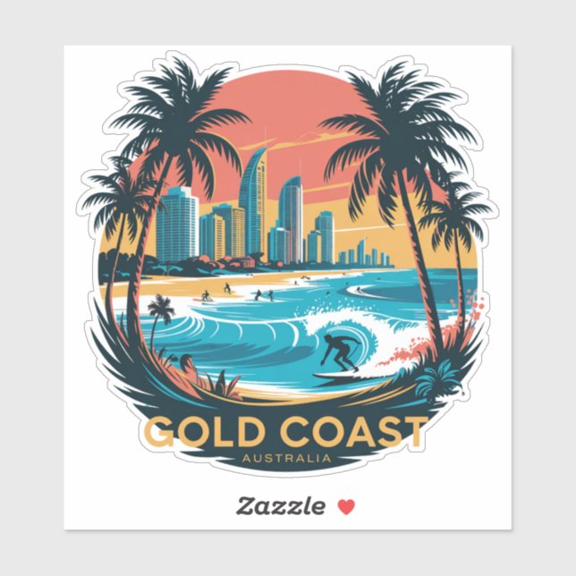 Adesivo Costa Dourada do Retro Surf - Austrália Beach (Folha)