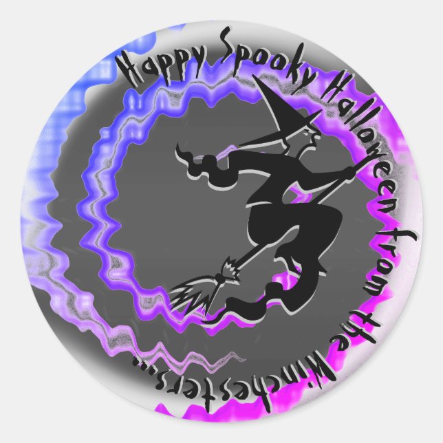Adesivo Costume de feitiço roxo de bruxa voadora de Hallow (Frente)