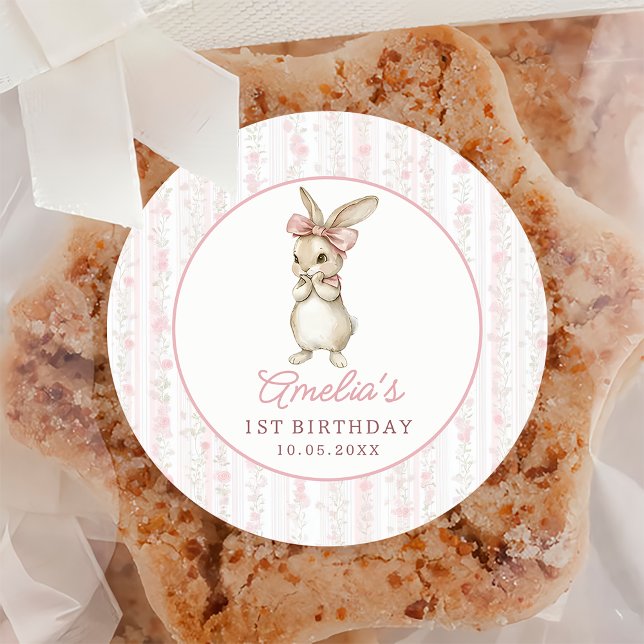 Adesivo Cottage Chic Bunny Floral Birthday Sticker (Criador carregado)