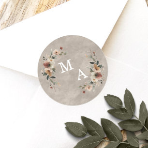 Adesivo Cottagecore Beige Floral Wreath Casamento Monogram