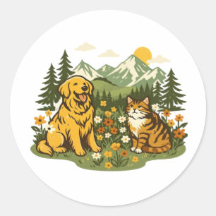 Adesivo Cottagecore Cachorro e Gato Melhores Amigos Flor S