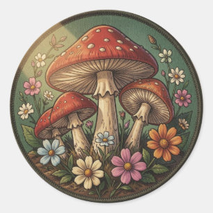 Adesivo Cottagecore Cogumelos e Flores Silvestres