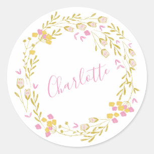 Adesivo Cottagecore Green Dainty Floral Wreath Name