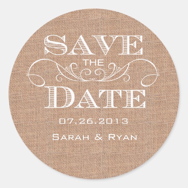 Adesivo Country Burlap Impressão Save the Date Sticker (Frente)