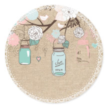 Country Burlap Mason Jar Sticker