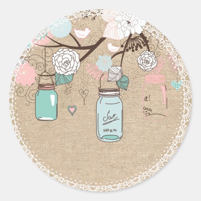 Adesivo Country Burlap Mason Jar Sticker (Frente)