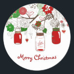 Adesivo Country Mason Jar Christmas Sticker<br><div class="desc">Adicione um toque de charme rústico à sua decoração de férias com este adorável adesivo de Natal inspirado na vintage. Apresentando charmosos jardins adorados com verde festivo e a frase clássica "Feliz Natal",  este adesivo é perfeito para presentes e cartões de saudação.</div>