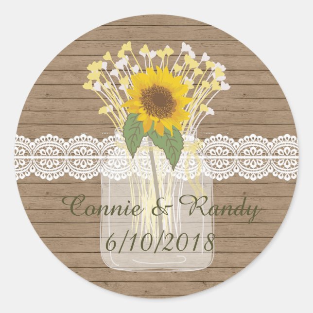 Adesivo Country Rustic Mason Jar Sunflower Stickers (Frente)