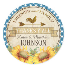 Country Sunflower Blue Gingham Check Obrigado