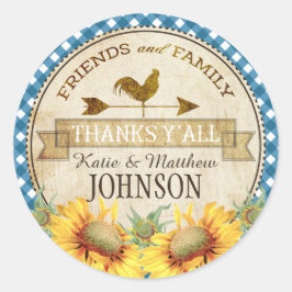 Adesivo Country Sunflower Blue Gingham Check Obrigado