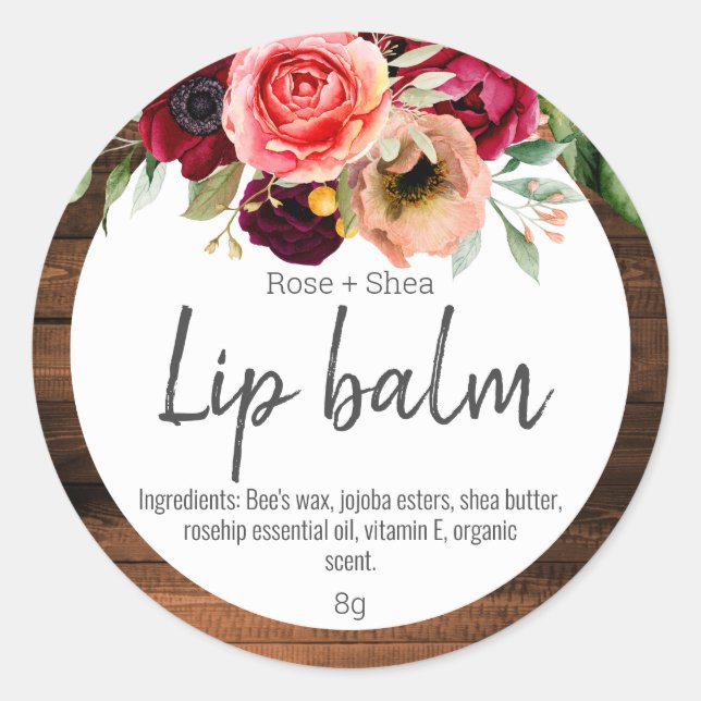Adesivo Country Watercolor Flowers Lip Balm Pote Labels (Frente)
