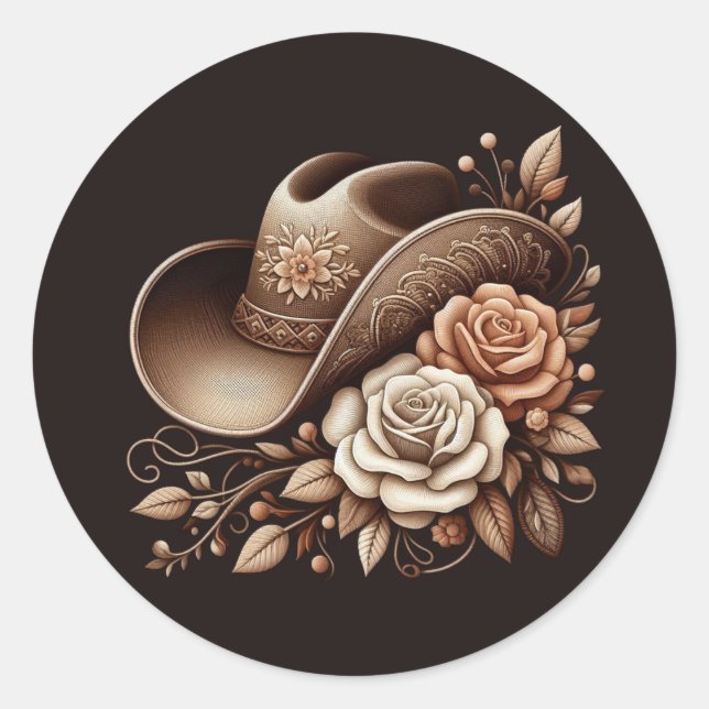 Adesivo Country Western Cowgirl Hat com Flores (Frente)