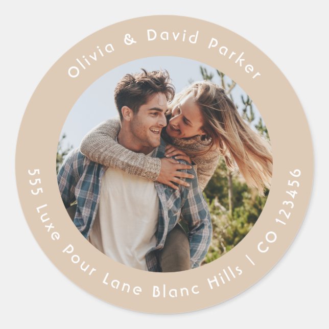 Adesivo Couple Photo  Return Address Classic Round Sticker (Frente)