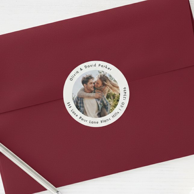 Adesivo Couple Photo  Return Address Classic Round Sticker (Criador carregado)