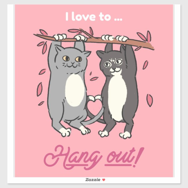 Adesivo Couples Gift Idea Cute Cartoon Cats | Cat Art (Folha)