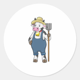Adesivo Cow as Farmer with Pitchfork