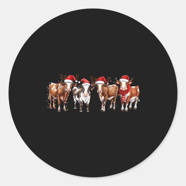 Adesivo Cow Reindeer Santa Hat Christmas Light Funny Cows  (Frente)