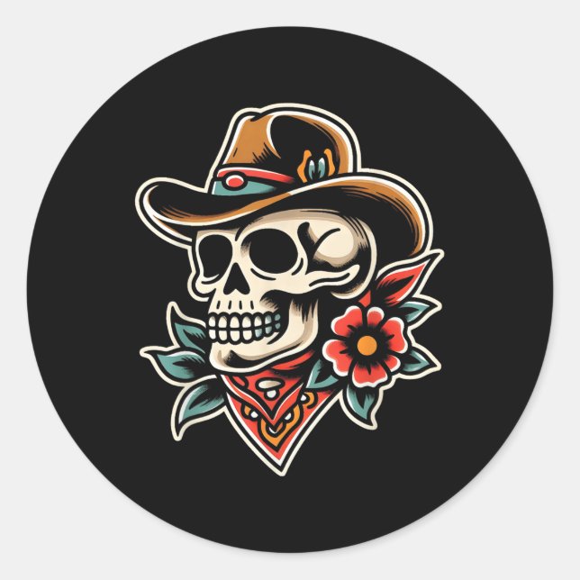 Adesivo Cowboy Caveira Tradicional Tatuagem Artista Inclus (Frente)