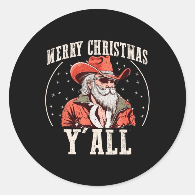 Adesivo Cowboy Papai Noel Feliz Natal Y'all Western C (Frente)