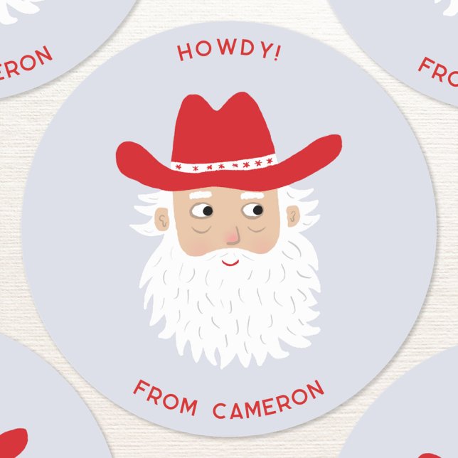 Adesivo Cowboy Santa Claus Christmas Custom Text (Fun Cowboy Santa Claus Western Christmas Holiday custom text sticker)