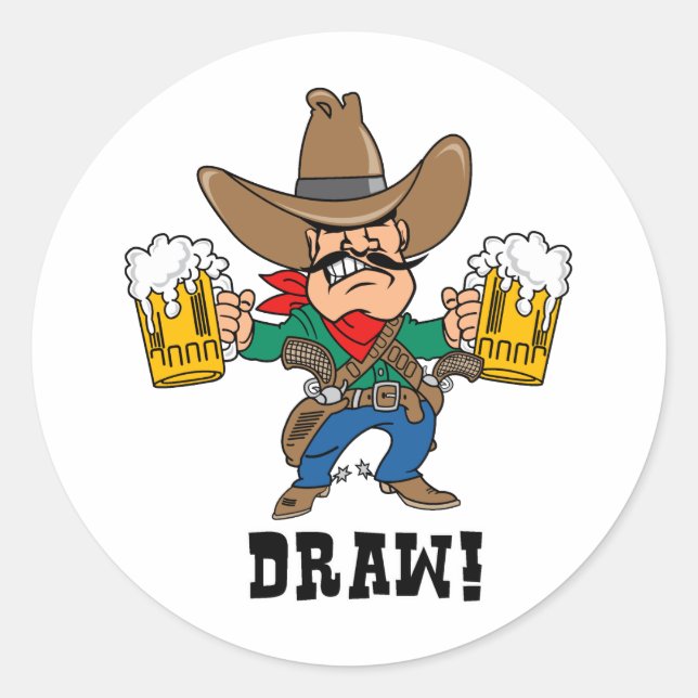 Adesivo Cowboy Segurando Perucas De Cerveja (Frente)