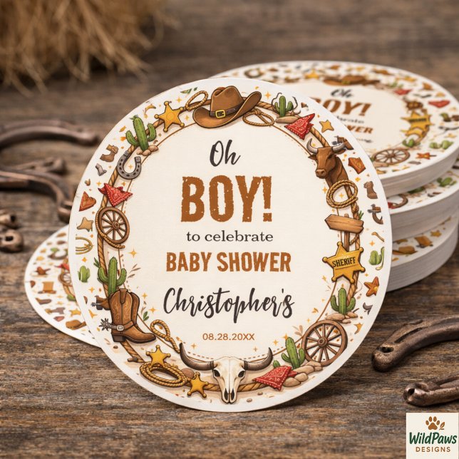 Adesivo Cowboy Wild West Rodeo Ranch | Rustic Western Baby (Cowboy Wild West Rodeo Ranch | Rustic Western Baby Classic Round Sticker
)