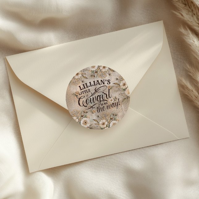 Adesivo Cowgirl Boho Floral Western Script (A Cowgirl is on the Way Sticker with western script typography and boho floral elements)
