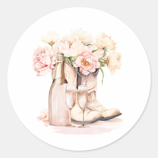 Adesivo Cowgirl Boots Peonies Blush Pink BRIDAL SHOWER (Frente)