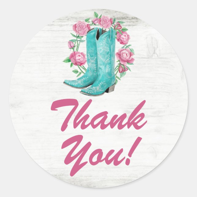 Adesivo Cowgirl Boots Shabby Rosa Madeira Obrigado (Frente)
