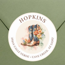 Cowgirl Boots with Flowers Return Address Labels
