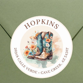 Adesivo Cowgirl Boots with Flowers Return Address Labels