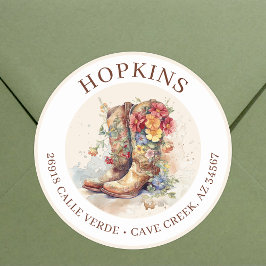 Adesivo Cowgirl Boots with Flowers Return Address Labels