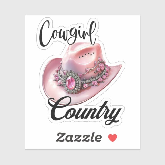 Adesivo Cowgirl Country Pink Cowgirl Hat Vinyl cut sticker (Folha)