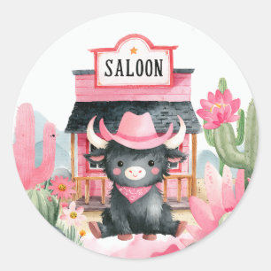 Adesivo Cowgirl rosa-branca Highland Cow Watercolor Ociden