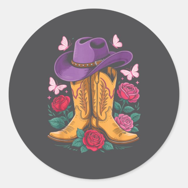 Adesivo Cowgirl Western Cowboy Hat Boots With Roses Countr (Frente)