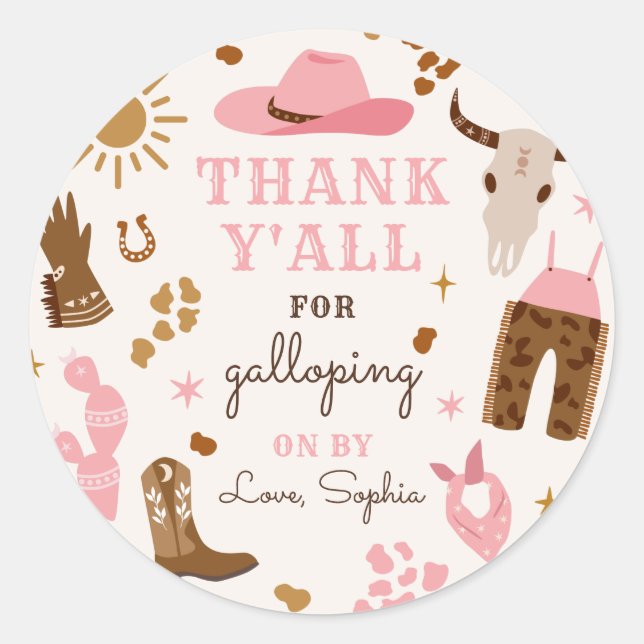 Adesivo Cowgirl Wild West Rodeo Ranch Birthday Favor (Frente)