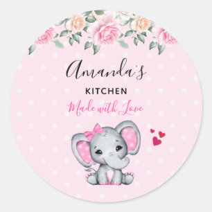 Adesivo Cozinha de Rosas e Elefante-Bebê-Cor-de-Rosa