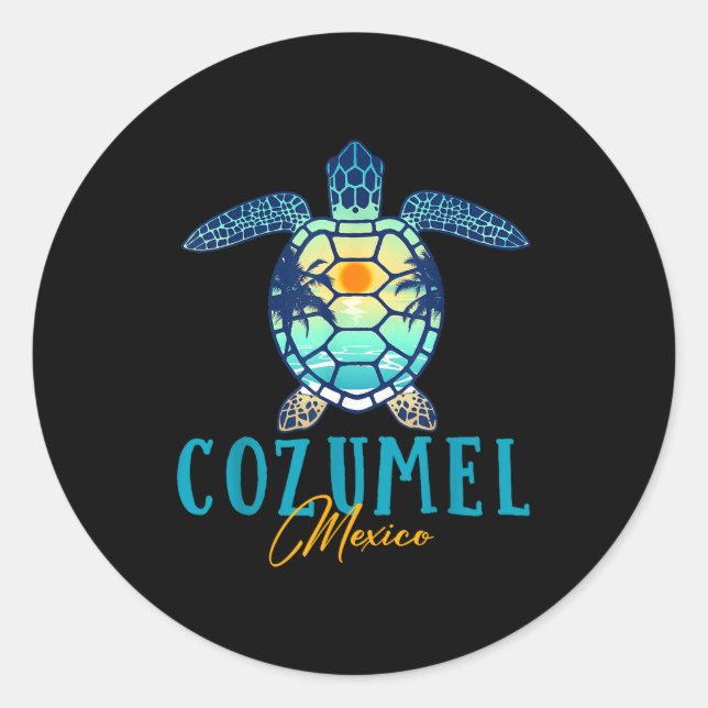 Adesivo Cozumel Mexico Sea Turtle Palm Tree Sunset Beach V (Frente)