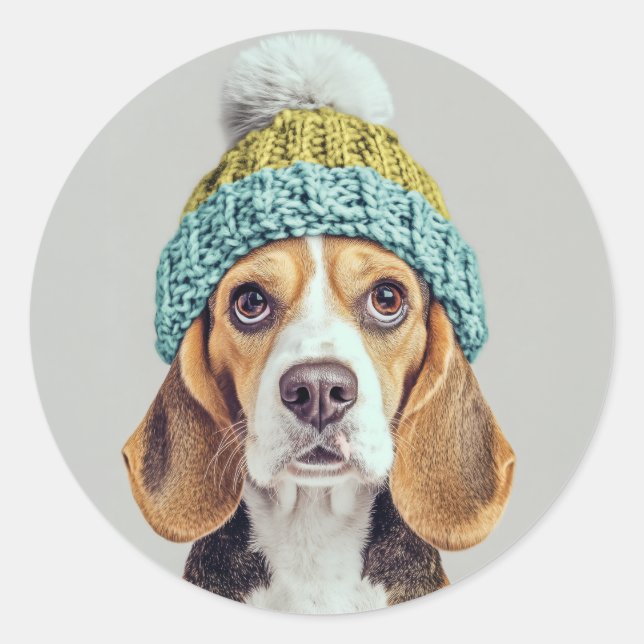Adesivo Cozy Beagle em um chapéu de inverno (Frente)