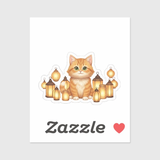 Adesivo Cozy Cat with Glowing Lanterns New Year (Folha)