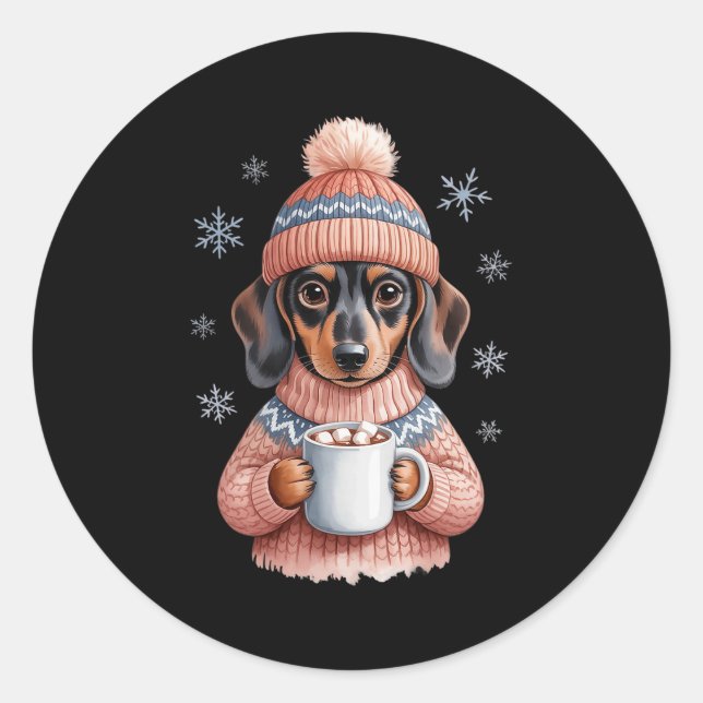 Adesivo Cozy Dachshund Dog With Hot Cocoa Holiday Winter S (Frente)