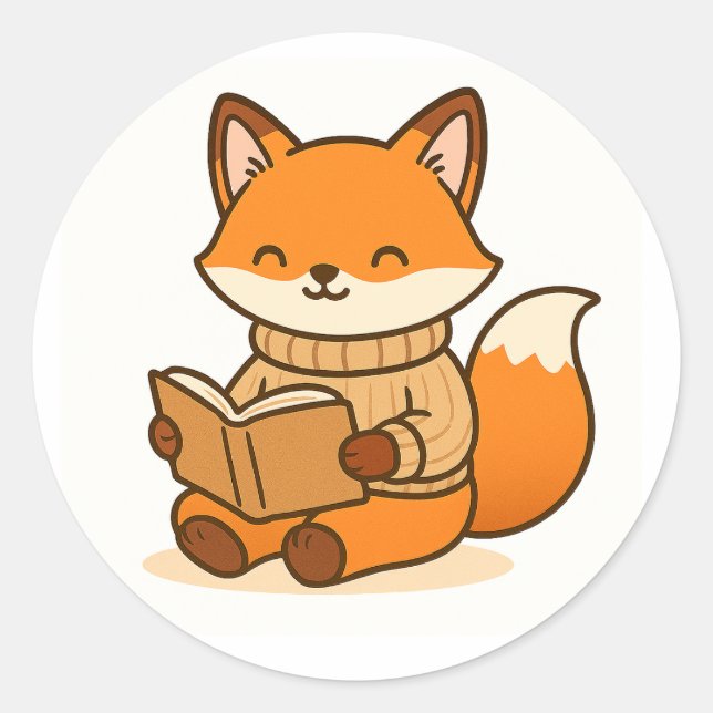 Adesivo Cozy Fox Reading a Book (Glossy White Background)  (Frente)